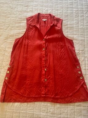 J. Jill Linen Coral-Red Sleeveless Button-Down Tunic